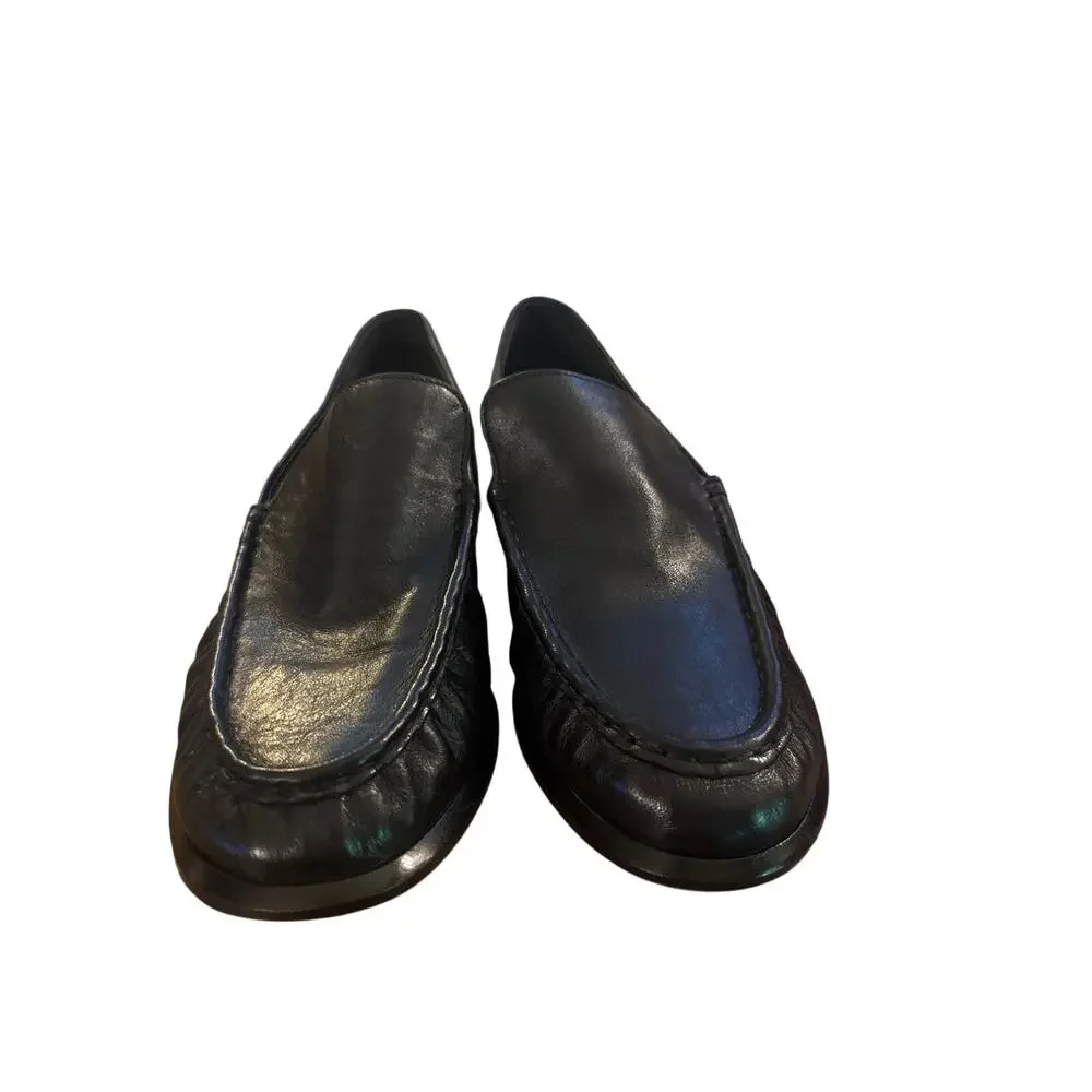 Women 7 Vince Nora Flats Black Leather Loafers Shoes Slip On Round Toe